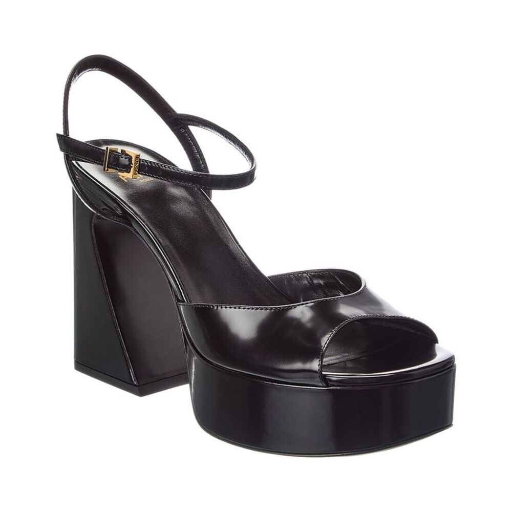 Fendi Arco Leather Platform Sandal, Black